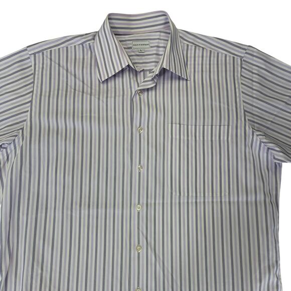 Maus & Hoffman Short Sleeve Button-down Shirt Purple Stripe Cotton USA Men Large - Picture 3 of 8